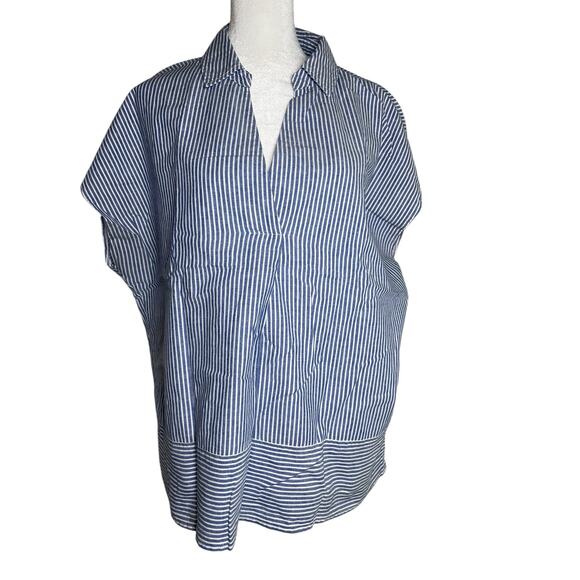 DKNY Donna Karan Blue White Striped Almost Sleeveless Size L Women's Top - Picture 9 of 10